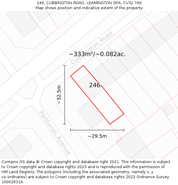 246, CUBBINGTON ROAD, LEAMINGTON SPA, CV32 7AX: Plot and title map