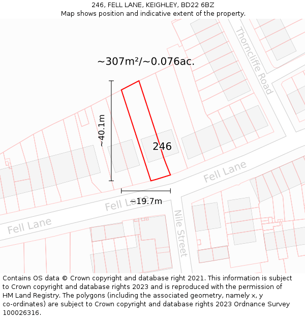 246, FELL LANE, KEIGHLEY, BD22 6BZ: Plot and title map