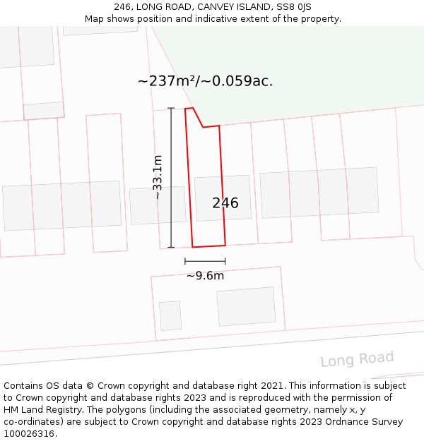 246, LONG ROAD, CANVEY ISLAND, SS8 0JS: Plot and title map