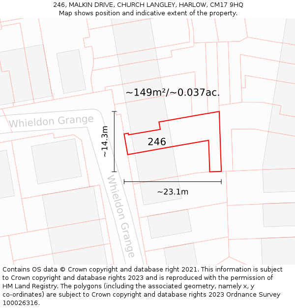 246, MALKIN DRIVE, CHURCH LANGLEY, HARLOW, CM17 9HQ: Plot and title map