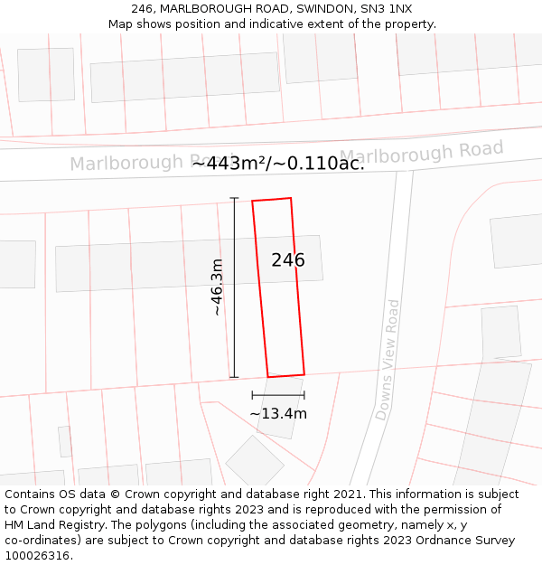 246, MARLBOROUGH ROAD, SWINDON, SN3 1NX: Plot and title map