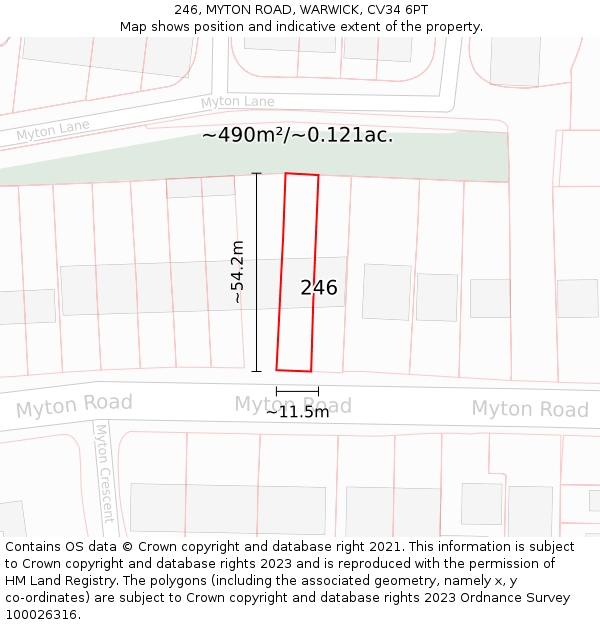 246, MYTON ROAD, WARWICK, CV34 6PT: Plot and title map