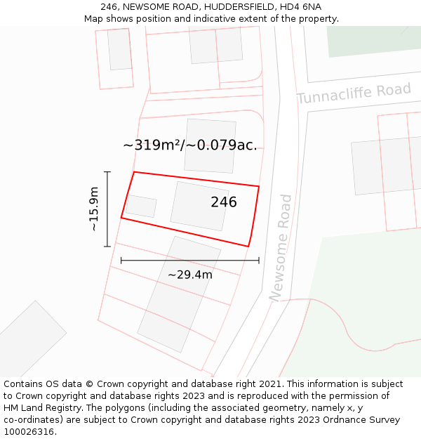 246, NEWSOME ROAD, HUDDERSFIELD, HD4 6NA: Plot and title map