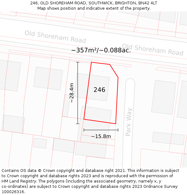 246, OLD SHOREHAM ROAD, SOUTHWICK, BRIGHTON, BN42 4LT: Plot and title map