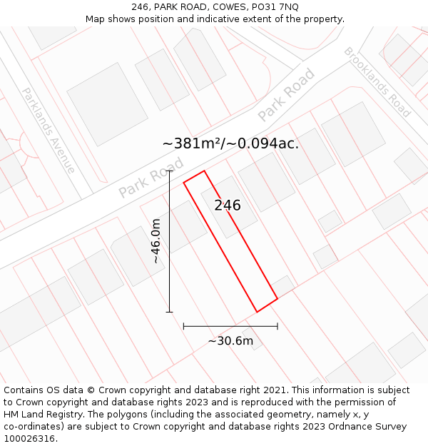 246, PARK ROAD, COWES, PO31 7NQ: Plot and title map