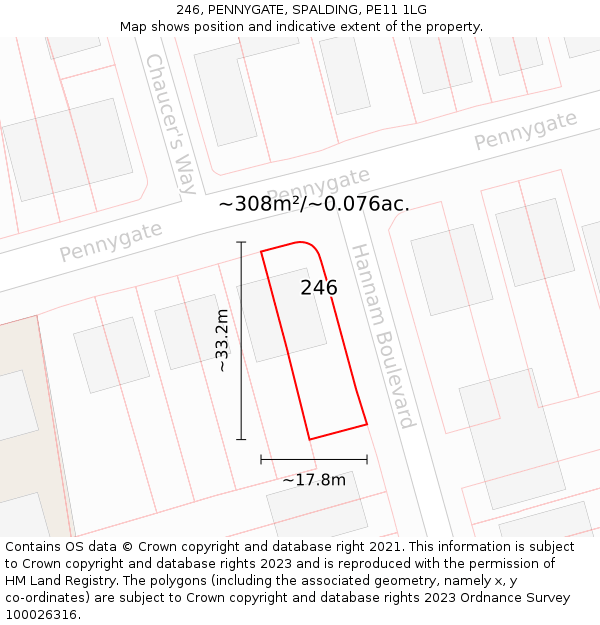 246, PENNYGATE, SPALDING, PE11 1LG: Plot and title map