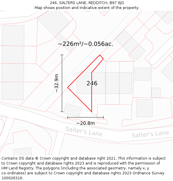 246, SALTERS LANE, REDDITCH, B97 6JG: Plot and title map