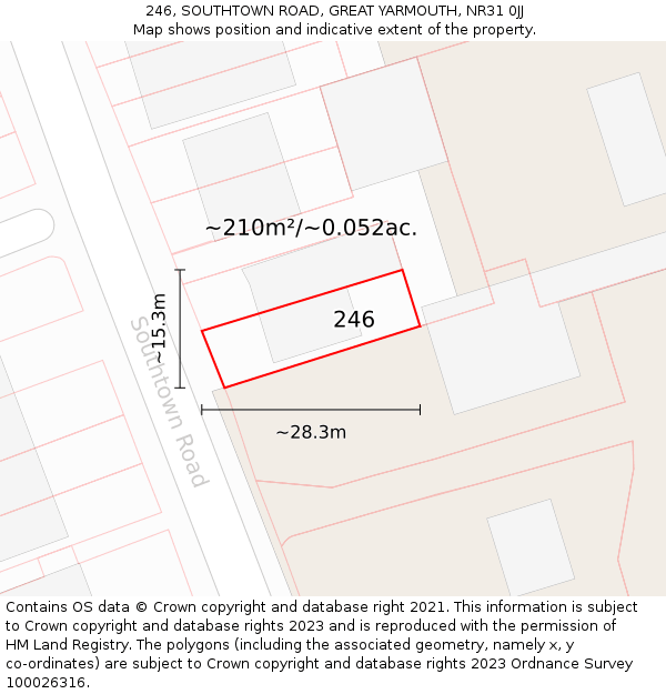 246, SOUTHTOWN ROAD, GREAT YARMOUTH, NR31 0JJ: Plot and title map