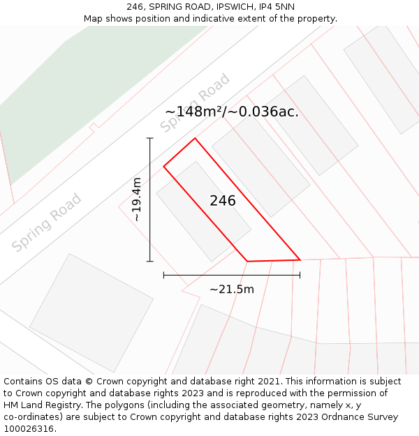 246, SPRING ROAD, IPSWICH, IP4 5NN: Plot and title map