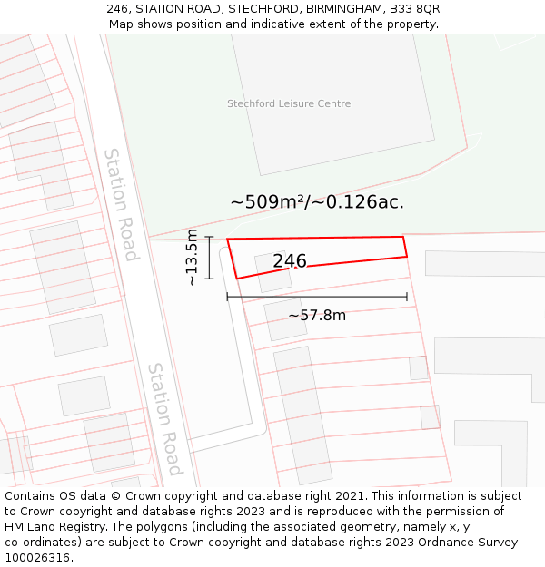 246, STATION ROAD, STECHFORD, BIRMINGHAM, B33 8QR: Plot and title map