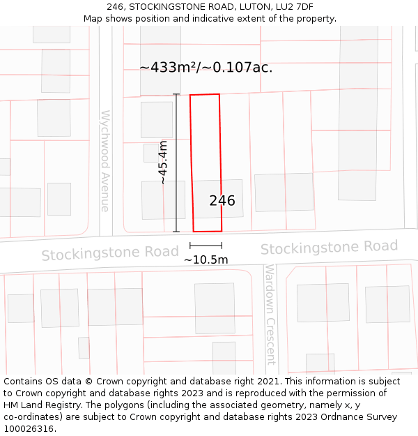 246, STOCKINGSTONE ROAD, LUTON, LU2 7DF: Plot and title map