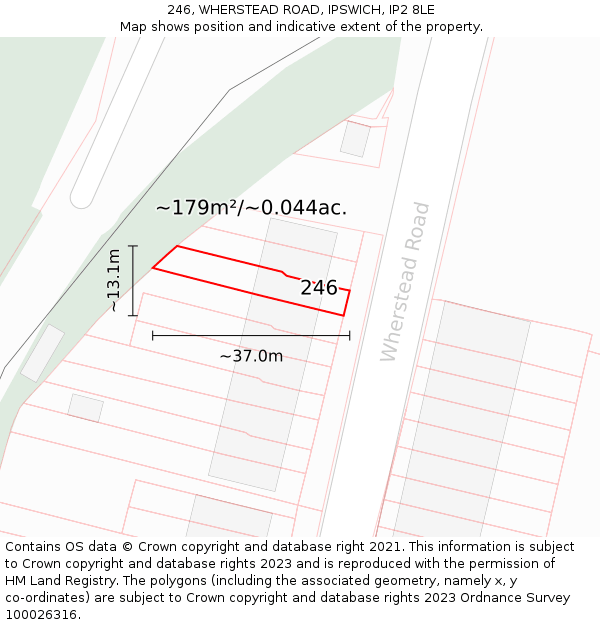 246, WHERSTEAD ROAD, IPSWICH, IP2 8LE: Plot and title map