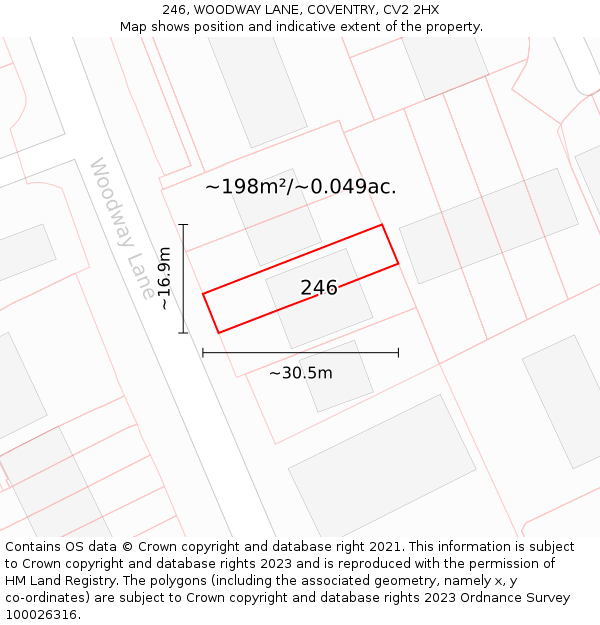 246, WOODWAY LANE, COVENTRY, CV2 2HX: Plot and title map