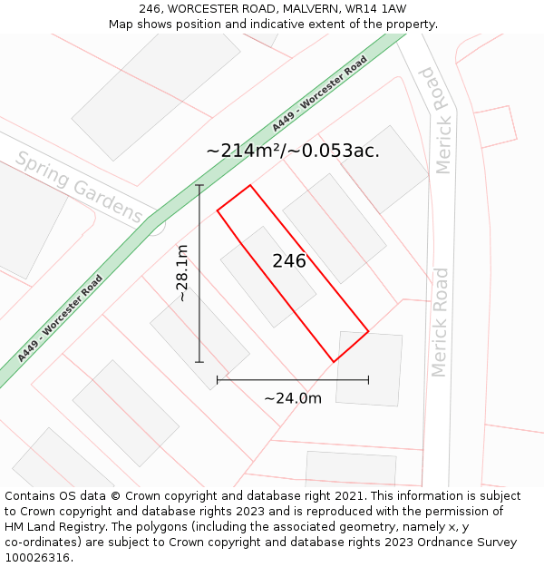 246, WORCESTER ROAD, MALVERN, WR14 1AW: Plot and title map