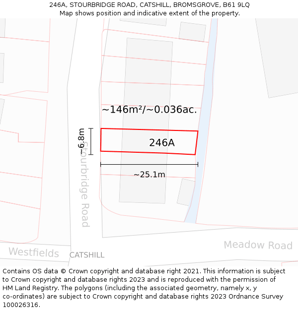 246A, STOURBRIDGE ROAD, CATSHILL, BROMSGROVE, B61 9LQ: Plot and title map