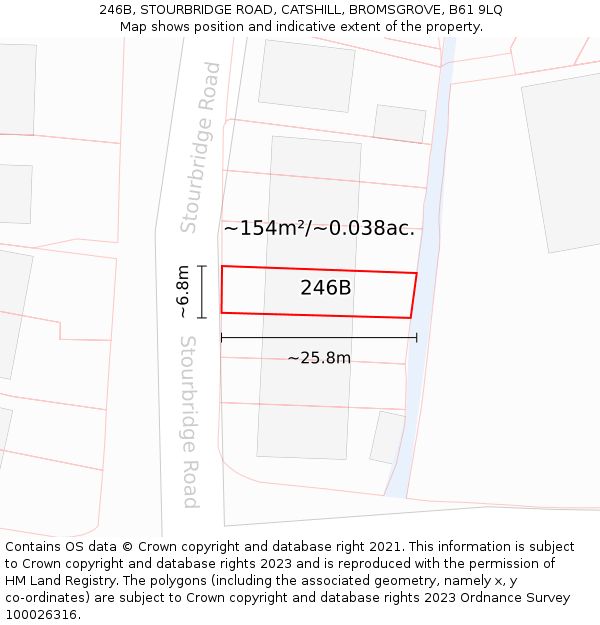 246B, STOURBRIDGE ROAD, CATSHILL, BROMSGROVE, B61 9LQ: Plot and title map