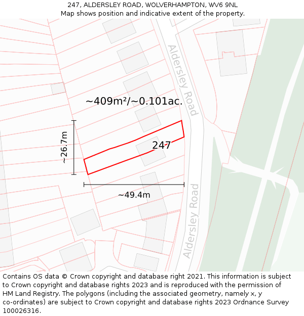 247, ALDERSLEY ROAD, WOLVERHAMPTON, WV6 9NL: Plot and title map