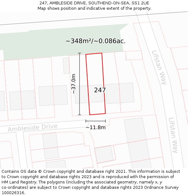 247, AMBLESIDE DRIVE, SOUTHEND-ON-SEA, SS1 2UE: Plot and title map