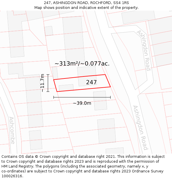 247, ASHINGDON ROAD, ROCHFORD, SS4 1RS: Plot and title map