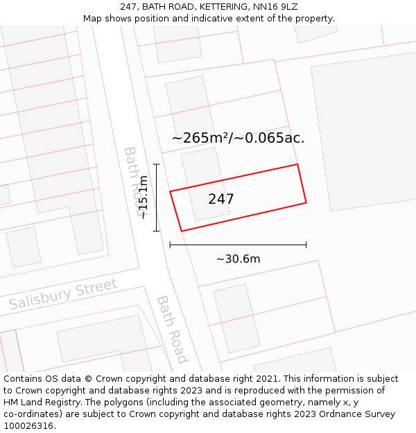 247, BATH ROAD, KETTERING, NN16 9LZ: Plot and title map