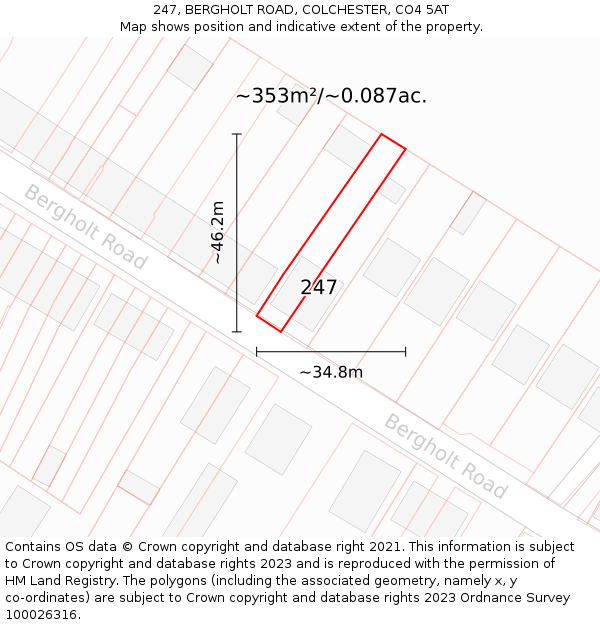 247, BERGHOLT ROAD, COLCHESTER, CO4 5AT: Plot and title map