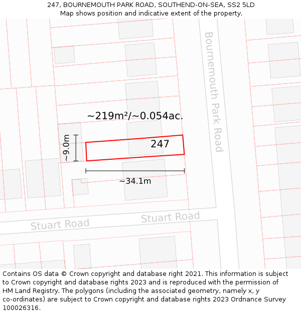 247, BOURNEMOUTH PARK ROAD, SOUTHEND-ON-SEA, SS2 5LD: Plot and title map