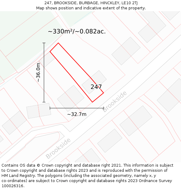 247, BROOKSIDE, BURBAGE, HINCKLEY, LE10 2TJ: Plot and title map