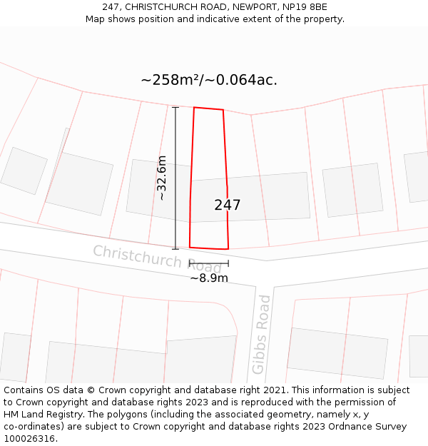 247, CHRISTCHURCH ROAD, NEWPORT, NP19 8BE: Plot and title map