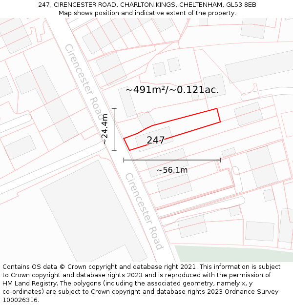 247, CIRENCESTER ROAD, CHARLTON KINGS, CHELTENHAM, GL53 8EB: Plot and title map