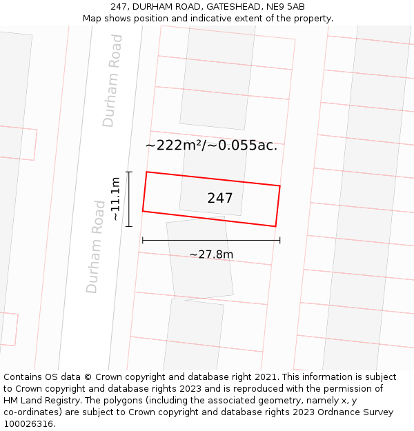 247, DURHAM ROAD, GATESHEAD, NE9 5AB: Plot and title map