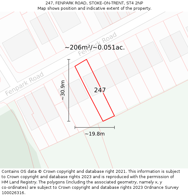 247, FENPARK ROAD, STOKE-ON-TRENT, ST4 2NP: Plot and title map