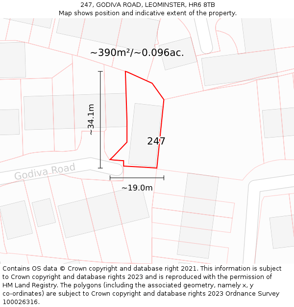 247, GODIVA ROAD, LEOMINSTER, HR6 8TB: Plot and title map