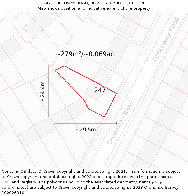 247, GREENWAY ROAD, RUMNEY, CARDIFF, CF3 3PL: Plot and title map