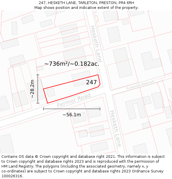 247, HESKETH LANE, TARLETON, PRESTON, PR4 6RH: Plot and title map