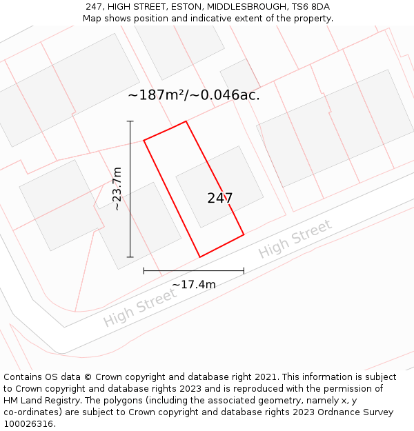 247, HIGH STREET, ESTON, MIDDLESBROUGH, TS6 8DA: Plot and title map