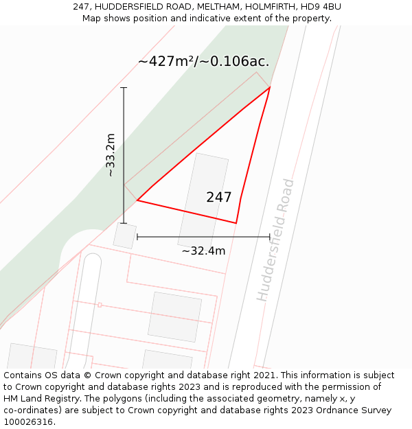 247, HUDDERSFIELD ROAD, MELTHAM, HOLMFIRTH, HD9 4BU: Plot and title map