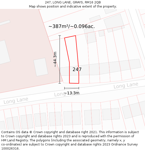 247, LONG LANE, GRAYS, RM16 2QB: Plot and title map