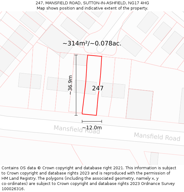 247, MANSFIELD ROAD, SUTTON-IN-ASHFIELD, NG17 4HG: Plot and title map