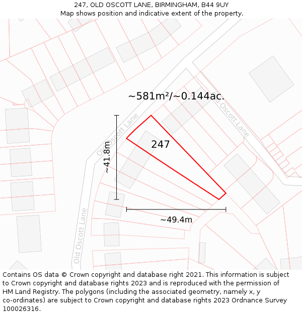 247, OLD OSCOTT LANE, BIRMINGHAM, B44 9UY: Plot and title map