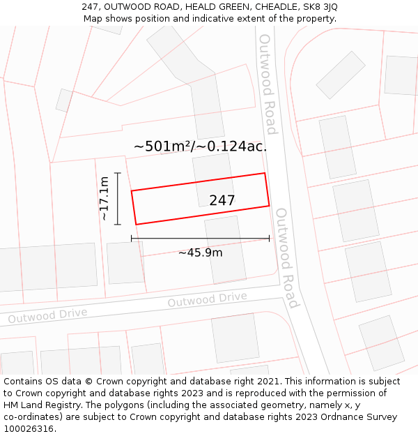 247, OUTWOOD ROAD, HEALD GREEN, CHEADLE, SK8 3JQ: Plot and title map
