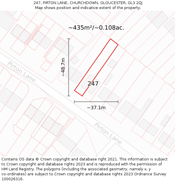 247, PIRTON LANE, CHURCHDOWN, GLOUCESTER, GL3 2QJ: Plot and title map