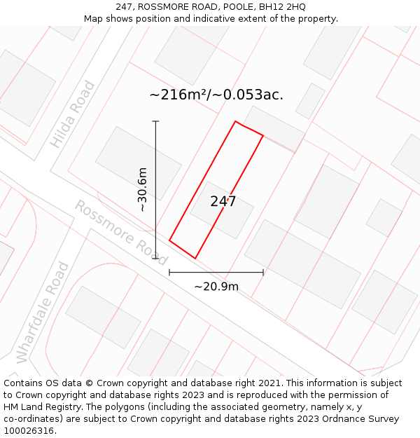 247, ROSSMORE ROAD, POOLE, BH12 2HQ: Plot and title map