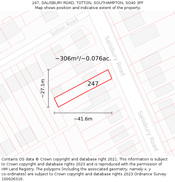 247, SALISBURY ROAD, TOTTON, SOUTHAMPTON, SO40 3PF: Plot and title map