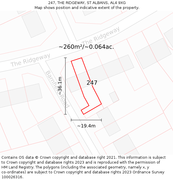 247, THE RIDGEWAY, ST ALBANS, AL4 9XG: Plot and title map