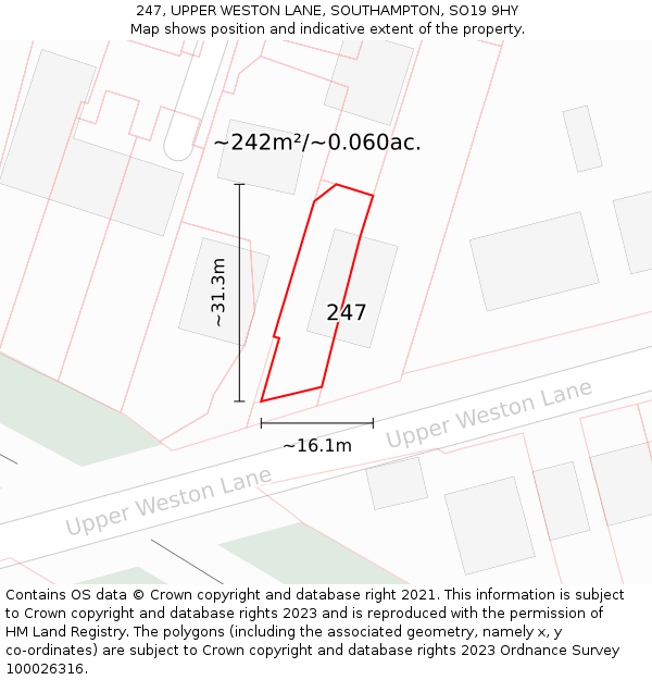 247, UPPER WESTON LANE, SOUTHAMPTON, SO19 9HY: Plot and title map