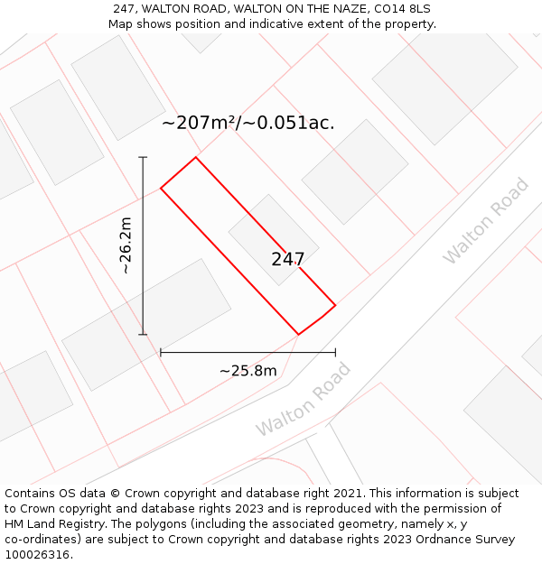 247, WALTON ROAD, WALTON ON THE NAZE, CO14 8LS: Plot and title map