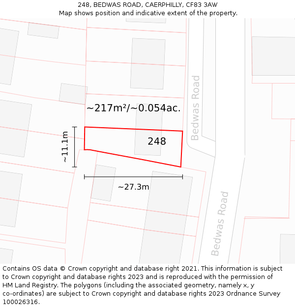 248, BEDWAS ROAD, CAERPHILLY, CF83 3AW: Plot and title map