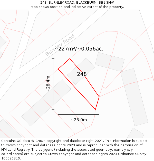 248, BURNLEY ROAD, BLACKBURN, BB1 3HW: Plot and title map