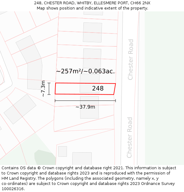 248, CHESTER ROAD, WHITBY, ELLESMERE PORT, CH66 2NX: Plot and title map