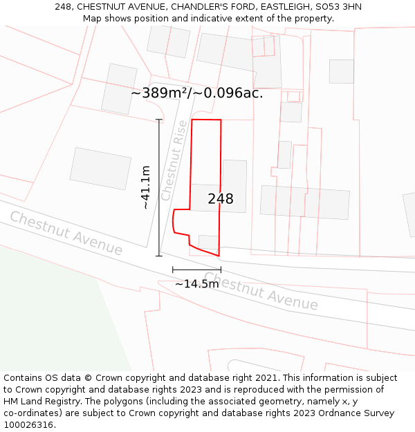 248, CHESTNUT AVENUE, CHANDLER'S FORD, EASTLEIGH, SO53 3HN: Plot and title map